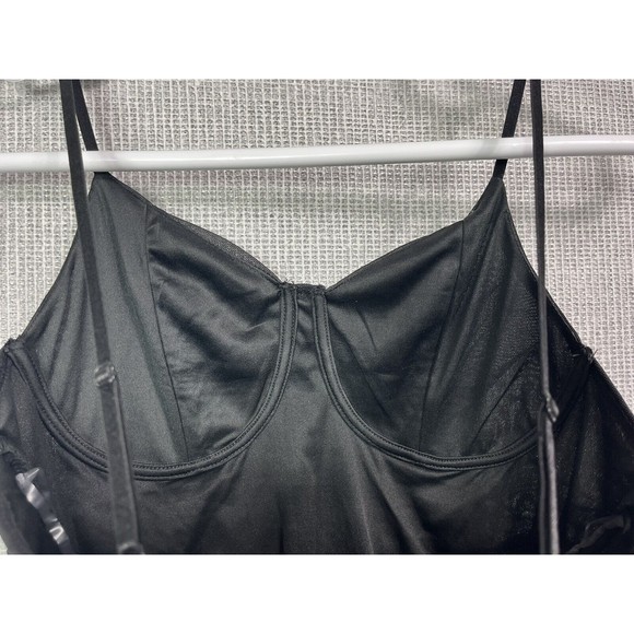 Black Y2K Mesh Ruched Bustier Blouse Spaghetti Strap Stretch XL - Picture 7 of 9